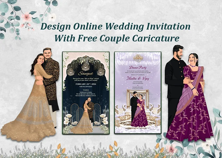 Design Online Wedding Invitation With Free Couple Caricature